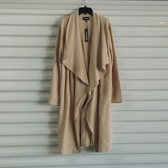 Steve Madden Slub Jacket Women's Small Tan Open Front Long Line Cardigan - Picture 3 of 9